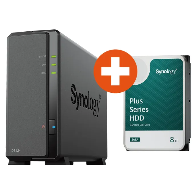 Synology DS124 NAS System 1-Bay 8 TB inkl. 8 TB Synology HDD HAT3320-8T