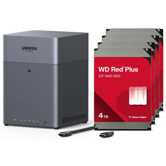 UGREEN NASync DH4300 Plus NAS System 4-Bay 16TB inkl. 4x WD WD40EFZZ NAS HDD – 4 TB
