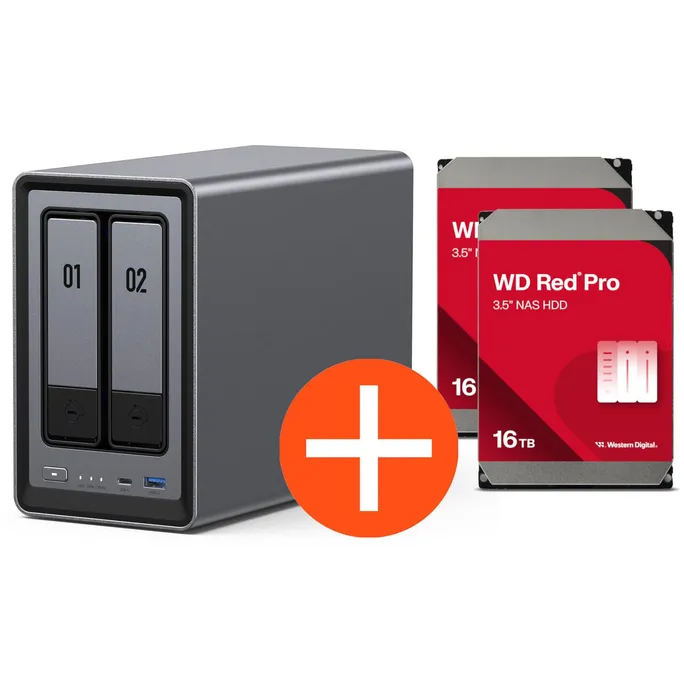 UGREEN NASync DXP2800 NAS System 2-Bay 32TB inkl. 2x WD WD161KFGX NAS HDD – 16 TB