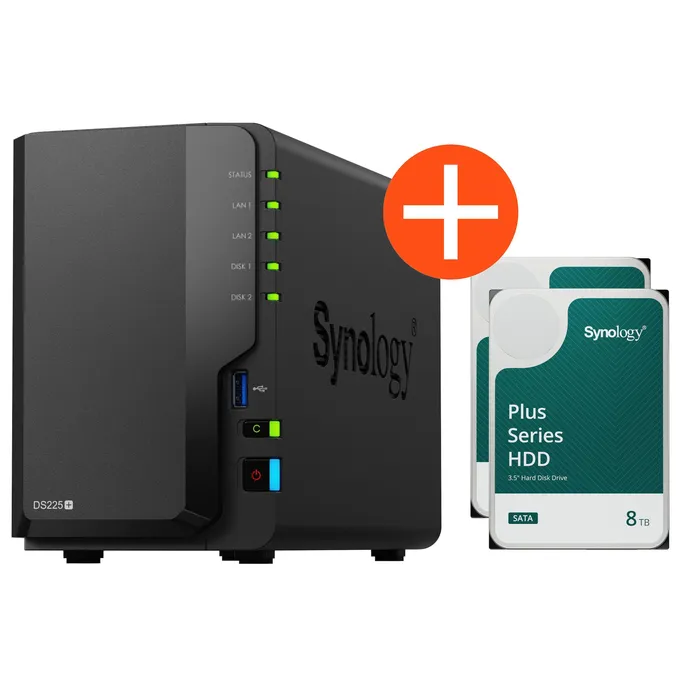 Synology DS225+ NAS System 2-Bay 8 TB inkl. 2x 4 TB Synology HDD HAT3300-4T