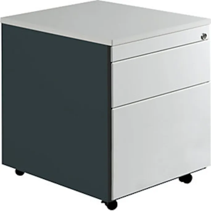Schubladencontainer, Rollen, 579×600, 1 Schub, 1 Hängereg., anthr./lichtgrau