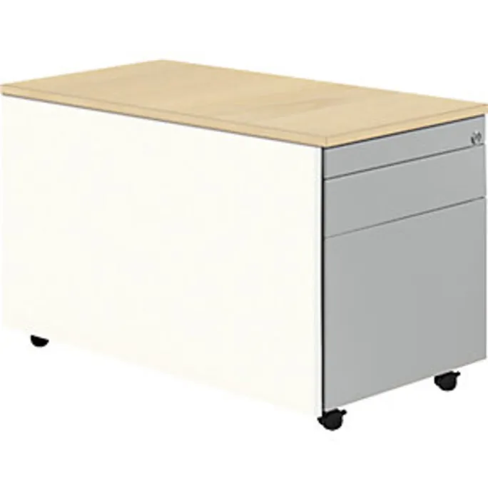Schubladencontainer, Rollen, 529×800, 1 Materialschub, 1 Hängereg,weiß/alu/Ahorn