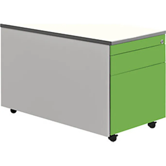 Schubladencontainer, Rollen, 529×800, 1 Materialschub, 1 Hängereg, alu/grün/weiß