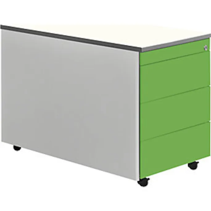 Schubladencontainer, Rollen, 579×800, Kunststoffpl., 3 Schubl.,alu/gelbgrün/weiß
