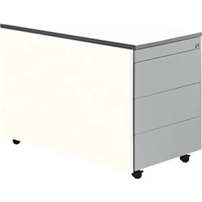 Schubladencontainer, Rollen, 579×800, Kunststoffpl., 1 Materials., weiß/alu