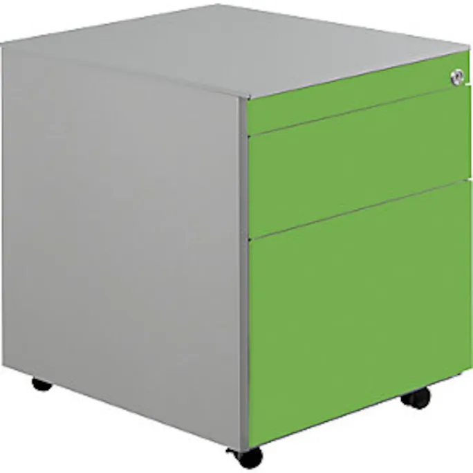 Schubladencontainer mit Rollen, 570×600, 1 Materials., 1 Hängereg, alu/gelbgrün