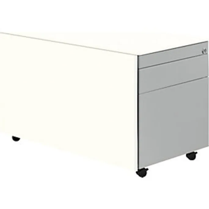 Schubladencontainer mit Rollen, 520×800, 1 Materialschub, 1 Hängereg, weiß/alu