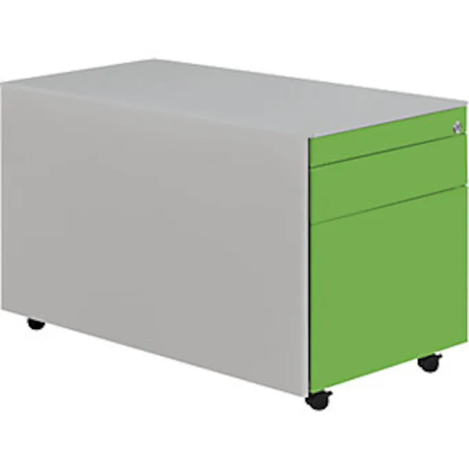 Schubladencontainer mit Rollen, 520×800, 1 Materialschub, 1 Hängereg, alu/grün