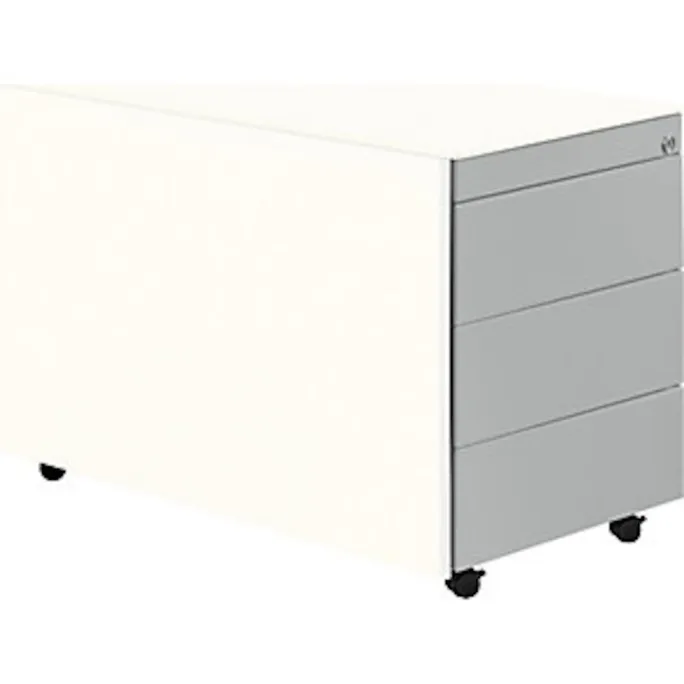 Schubladencontainer mit Rollen, 570×800, Stahlpl., 3 Schubl. weiß/alu