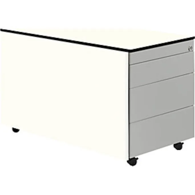 Schubladencontainer mit Rollen, 523×800, HPL-Vollkernpl., 3 Schubl. weiß/alu