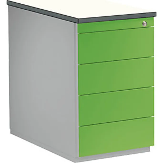 Schubladencontainer, HxT 720×800 mm, 4 Schubladen, weißaluminium/gelbgrün/weiß